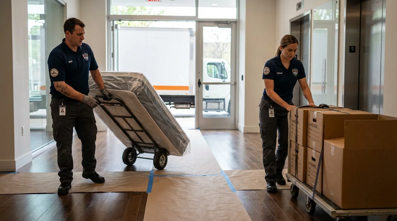 Professional apartment movers loading elevator in Margate City, NJ